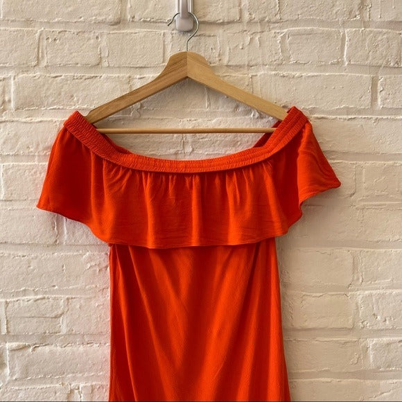 Veronica Beard || Oleta Ruffled Off Shoulder Midi Dress Red Orange 6