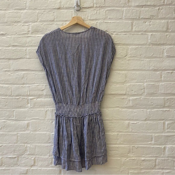 Rails || Lucca Smocked Mini Dress Linen Blue White Stripe Dress Small