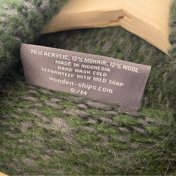 Wooden Ships || Open Cardigan Wrap Mohair Blend Green Gray S/M