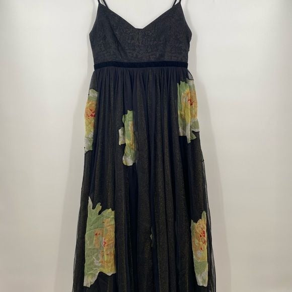 Anthropologie || Moulinette Souers Saffron Tulle Midi Dress Black Floral 4