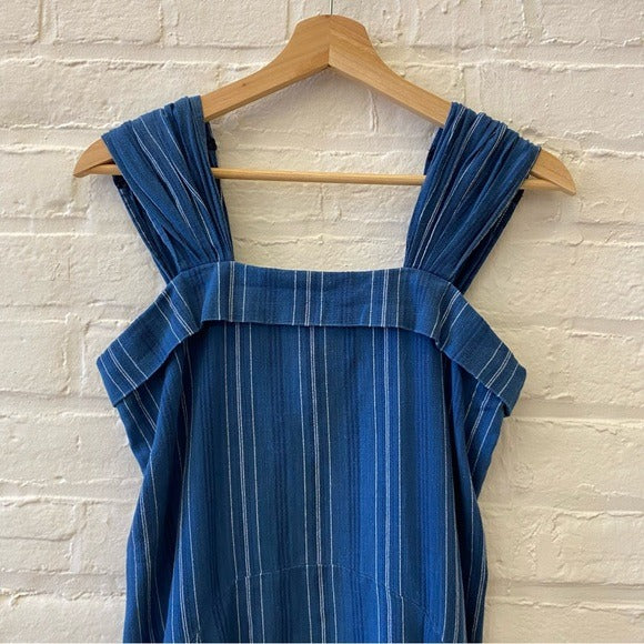 The Great. || Sundown Midi Dress Blue Tiller Stripe Cotton Size 1 / Small