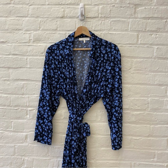 Lark & Ro || Floral Collared Wrap Dress Navy Blue XXL