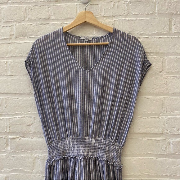 Rails || Lucca Smocked Mini Dress Linen Blue White Stripe Dress Small