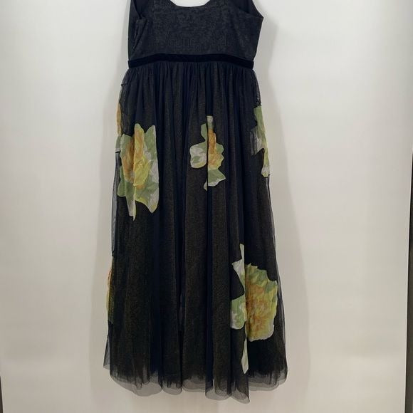 Anthropologie || Moulinette Souers Saffron Tulle Midi Dress Black Floral 4