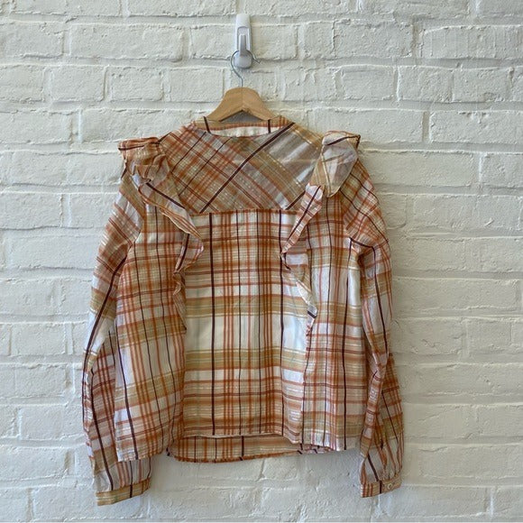 Anthropologie || Current Air Polly Ruffled Blouse Plaid Small