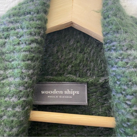 Wooden Ships || Open Cardigan Wrap Mohair Blend Green Gray S/M