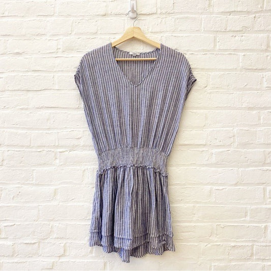 Rails || Lucca Smocked Mini Dress Linen Blue White Stripe Dress Small