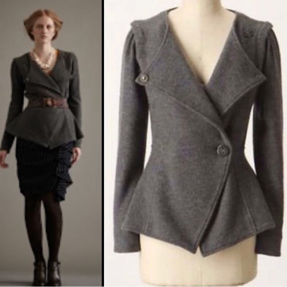 Anthropologie || Sparrow Charcoal Merino Wool Peplum Jacket Sweater Small