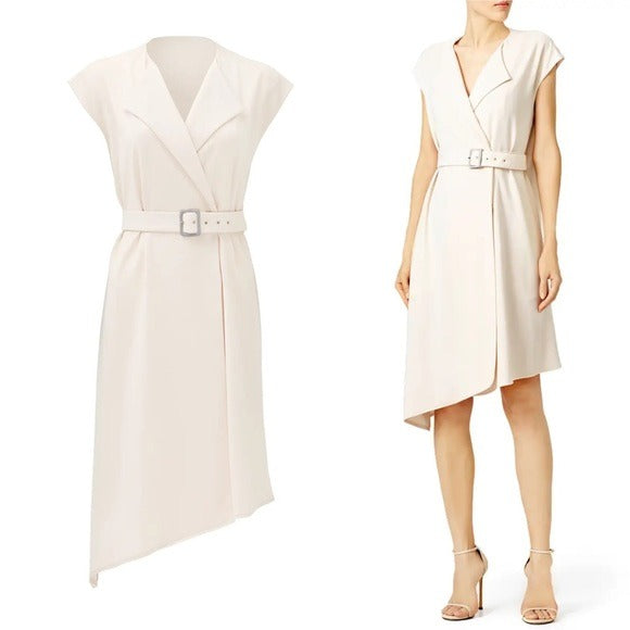 Tibi || Belted Crepe Trench Dress Asymmetrical Ivory 4