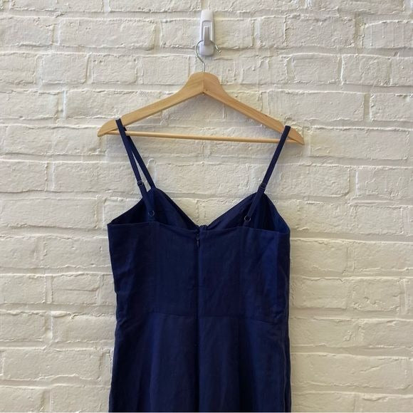 J.Crew || Tie Front Linen Blend Jumpsuit Navy Blue 4