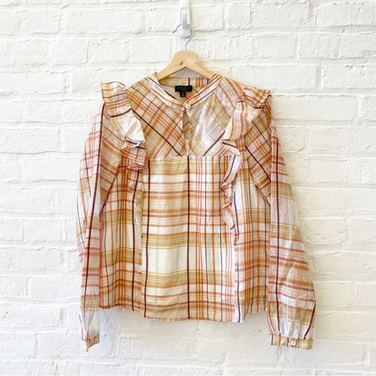 Anthropologie || Current Air Polly Ruffled Blouse Plaid Small