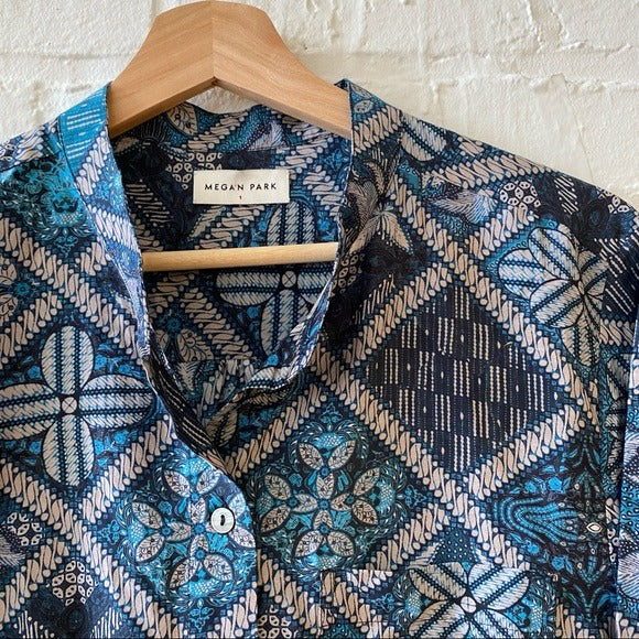 Megan Park || Aulia Silk Blend Shirt Block Print Made in India Size 1 US 6