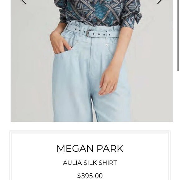 Megan Park || Aulia Silk Blend Shirt Block Print Made in India Size 1 US 6