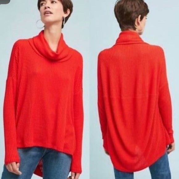 Anthropologie || Saturday Sunday Ribbed Cowl Neck Pullover Red XS/S