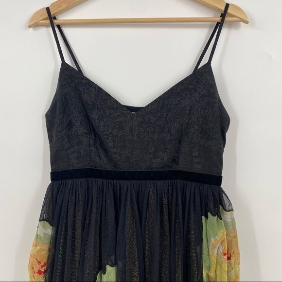 Anthropologie || Moulinette Souers Saffron Tulle Midi Dress Black Floral 4