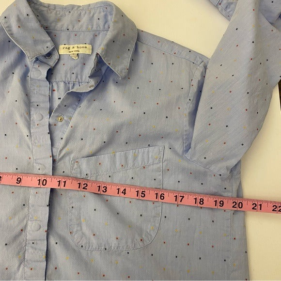 rag & Bone || Boyd Shirt Light Blue Polka Dot Snap Small