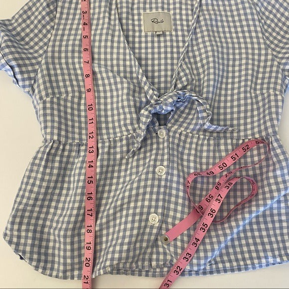 Rails || Tess Plaid Top in Sky Gingham Tie Front Top Small Blue