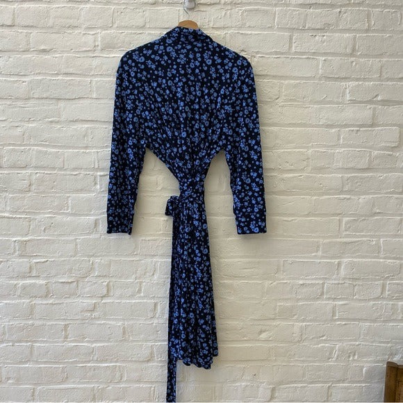 Lark & Ro || Floral Collared Wrap Dress Navy Blue XXL