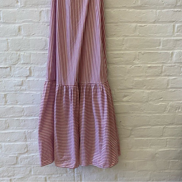 Zara || Tiered Cross Back Striped Poplin Maxi Dress Red + White Small