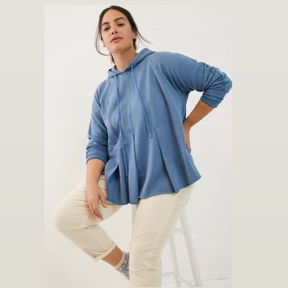 Anthropologie || Pilcro Flynn Hoodie Blue Small Pleated Peplum Sweatshirt