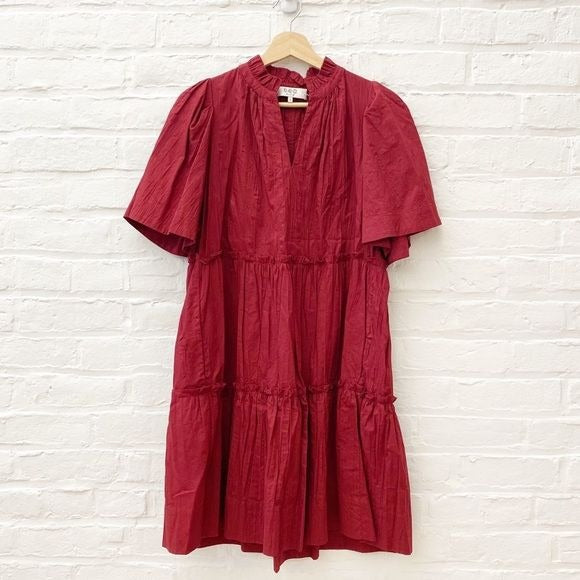 SEA New York || Tivoli Crinkle Short-Sleeve Mini Dress Red Ruffle A-line 4