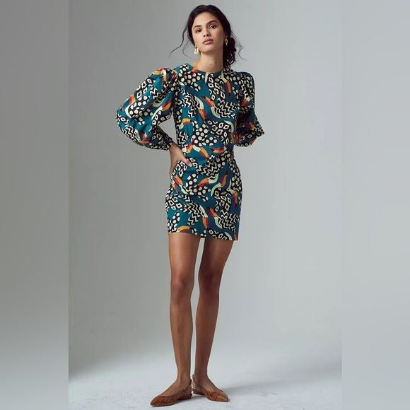 Anthropologie x FARM Rio || Toucans Tunic Dress Teal Small