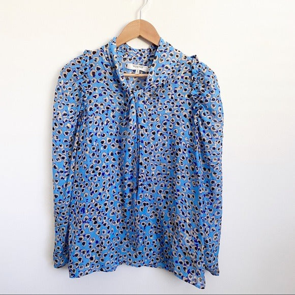 MUNTHE || Jadyn Leopard Pussybow Blouse Blue Gold Metallic 36 US 4