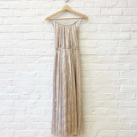 H&M || Draped Crepe X-Back Cross Midi Dress Powder Beige Champagne Small