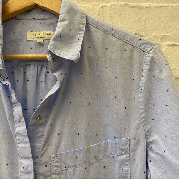 rag & Bone || Boyd Shirt Light Blue Polka Dot Snap Small