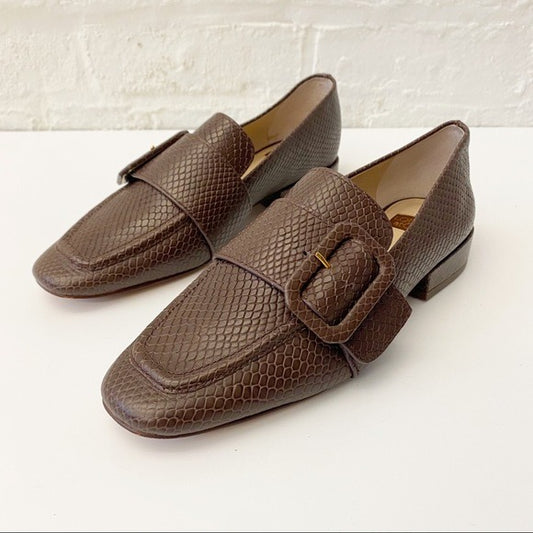 Louise et Cie || Espen Loafer Snake Embossed Leather Flats Brown 6