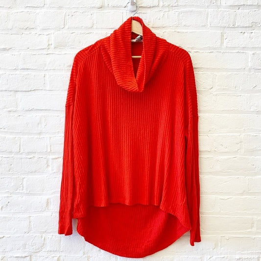 Anthropologie || Saturday Sunday Ribbed Cowl Neck Pullover Red XS/S