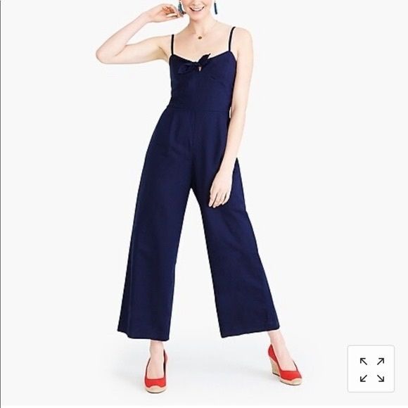 J.Crew || Tie Front Linen Blend Jumpsuit Navy Blue 4