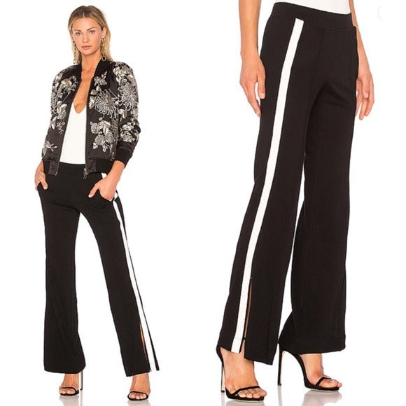 Pam & Gela || Faux Leather Tuxedo Stripe Track Pants Zip Ankle Black Small