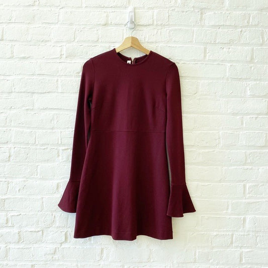 McQ Alexander McQueen || Ponte Mini Dress Long Sleeve Port Burgundy Small