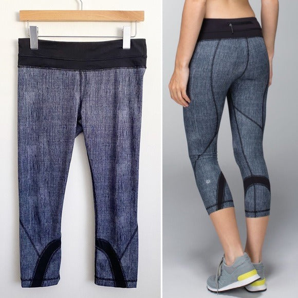 Lululemon || Run Inspire Crops Leggings Luxtreme Burlap Texture Black Dune 6