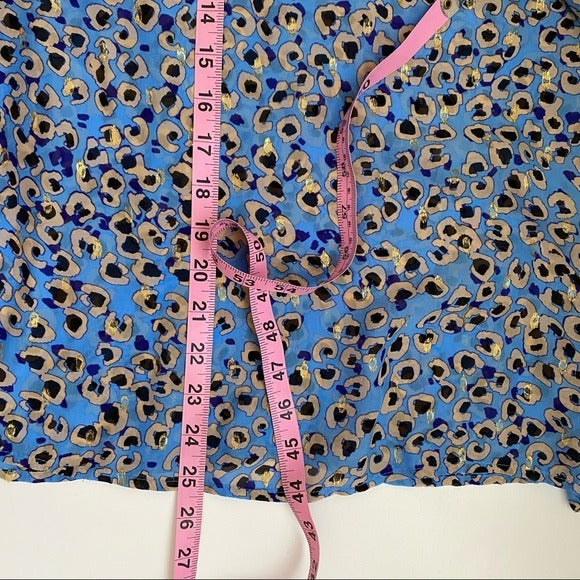 MUNTHE || Jadyn Leopard Pussybow Blouse Blue Gold Metallic 36 US 4