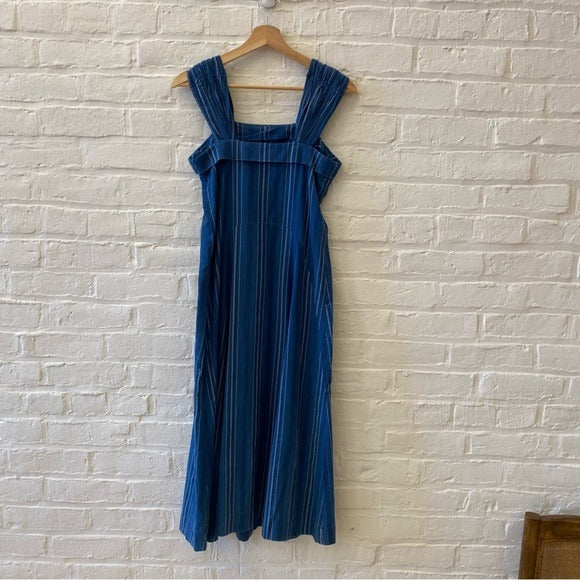 The Great. || Sundown Midi Dress Blue Tiller Stripe Cotton Size 1 / Small