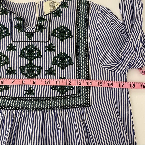 Anthropologie || Lili’s Closet Aiden Embroidered Tunic Dress Striped Blue Small