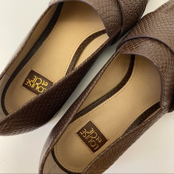 Louise et Cie || Espen Loafer Snake Embossed Leather Flats Brown 6