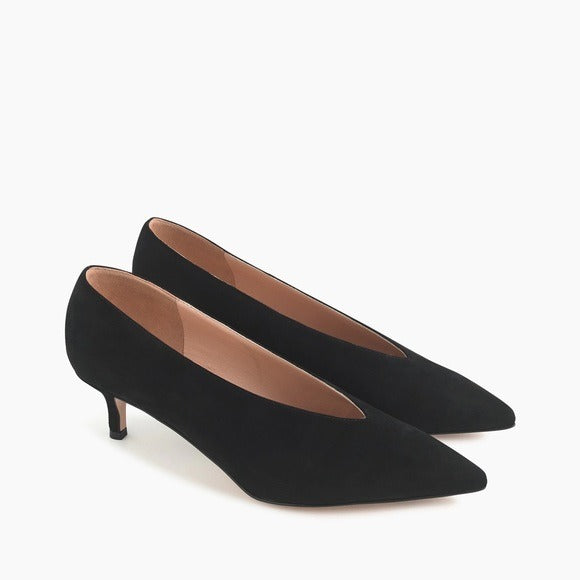 J. Crew || Sophia Closed-V Kitten Heels Black Suede 6.5 AB088