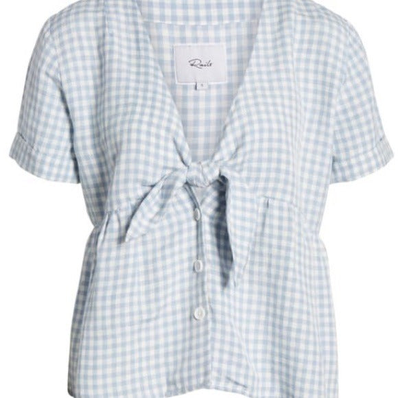 Rails || Tess Plaid Top in Sky Gingham Tie Front Top Small Blue