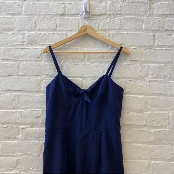 J.Crew || Tie Front Linen Blend Jumpsuit Navy Blue 4