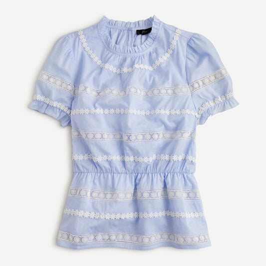 J Crew || Daisy-Chain Peplum Top Blue White Small