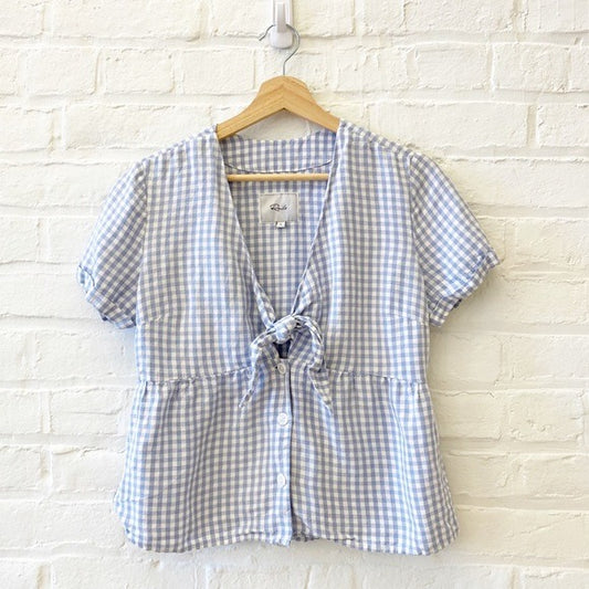 Rails || Tess Plaid Top in Sky Gingham Tie Front Top Small Blue