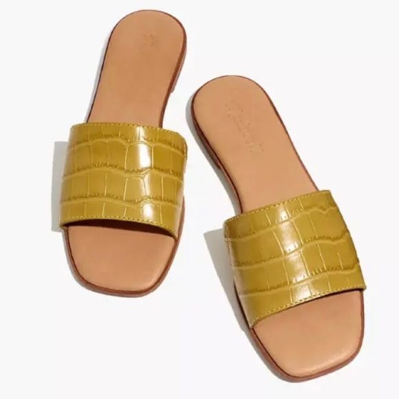 Madewell || Lianne Slide in Croc Embossed Leather Shoes 9.5