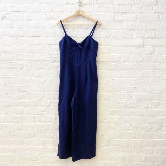 J.Crew || Tie Front Linen Blend Jumpsuit Navy Blue 4