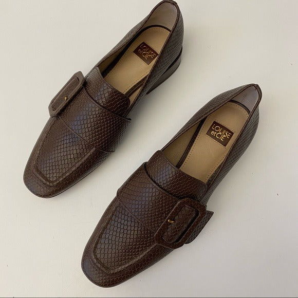 Louise et Cie || Espen Loafer Snake Embossed Leather Flats Brown 6