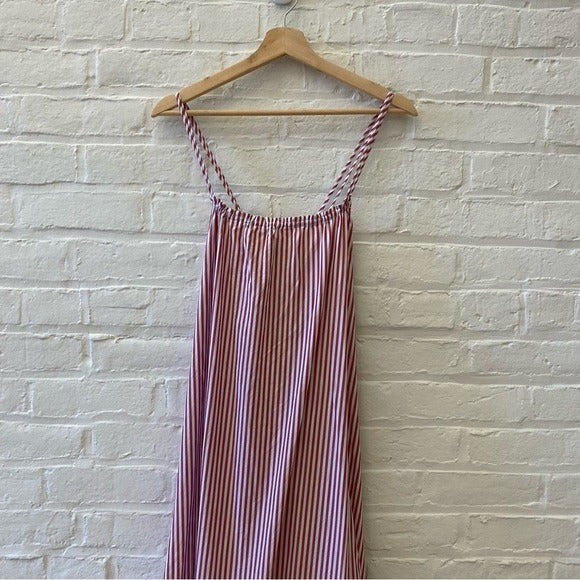 Zara || Tiered Cross Back Striped Poplin Maxi Dress Red + White Small