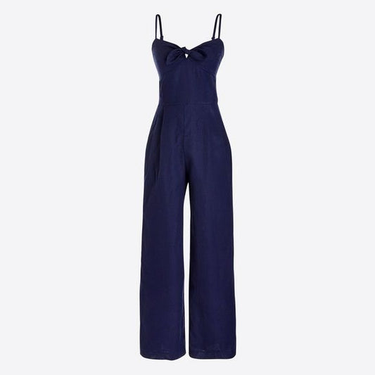 J.Crew || Tie Front Linen Blend Jumpsuit Navy Blue 4