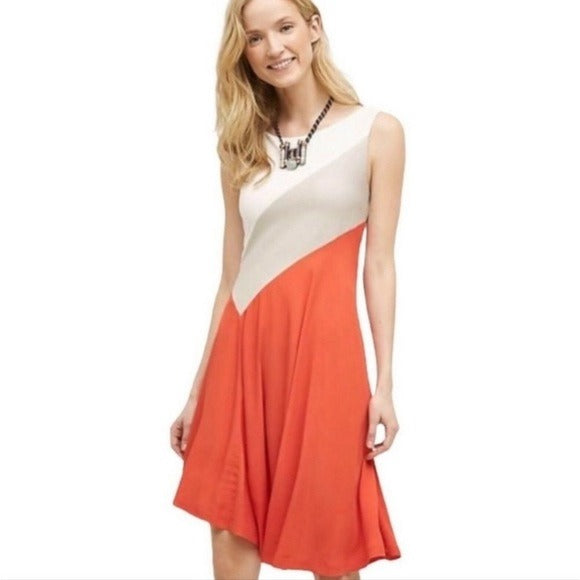 Anthropologie || Maeve Cameron Colorblock Dress Orange Small